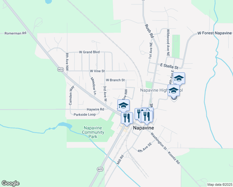 map of restaurants, bars, coffee shops, grocery stores, and more near in Napavine