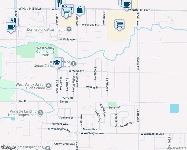 map of restaurants, bars, coffee shops, grocery stores, and more near 1526 South 69th Avenue in Yakima