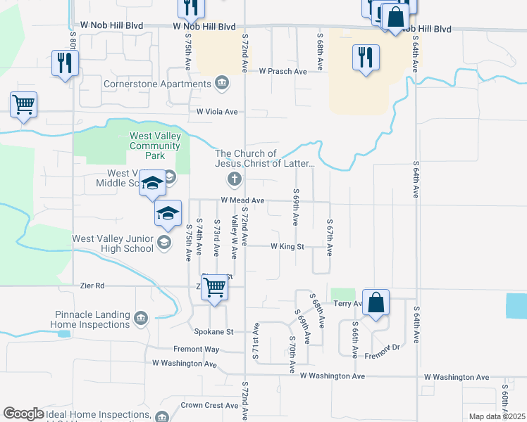 map of restaurants, bars, coffee shops, grocery stores, and more near 1504 South 71st Avenue in Yakima