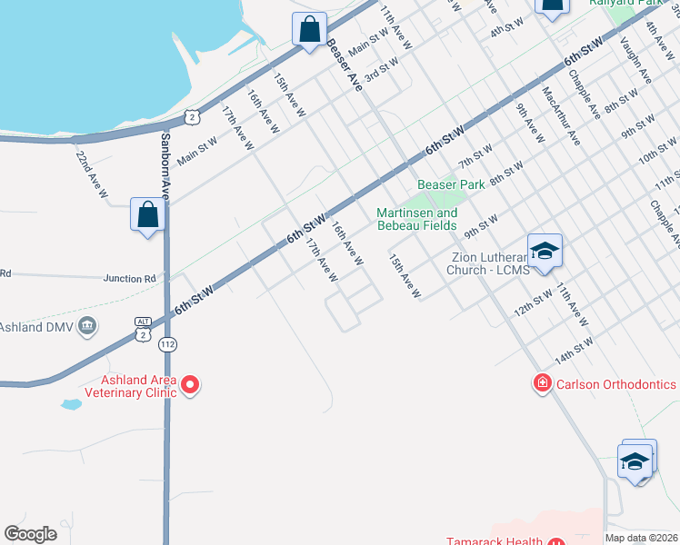 map of restaurants, bars, coffee shops, grocery stores, and more near 722 17th Avenue West in Ashland