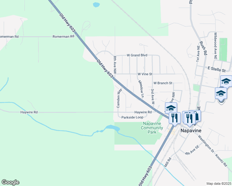 map of restaurants, bars, coffee shops, grocery stores, and more near 329 Camden Way in Napavine