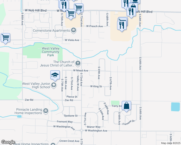 map of restaurants, bars, coffee shops, grocery stores, and more near 1504 South 71st Avenue in Yakima