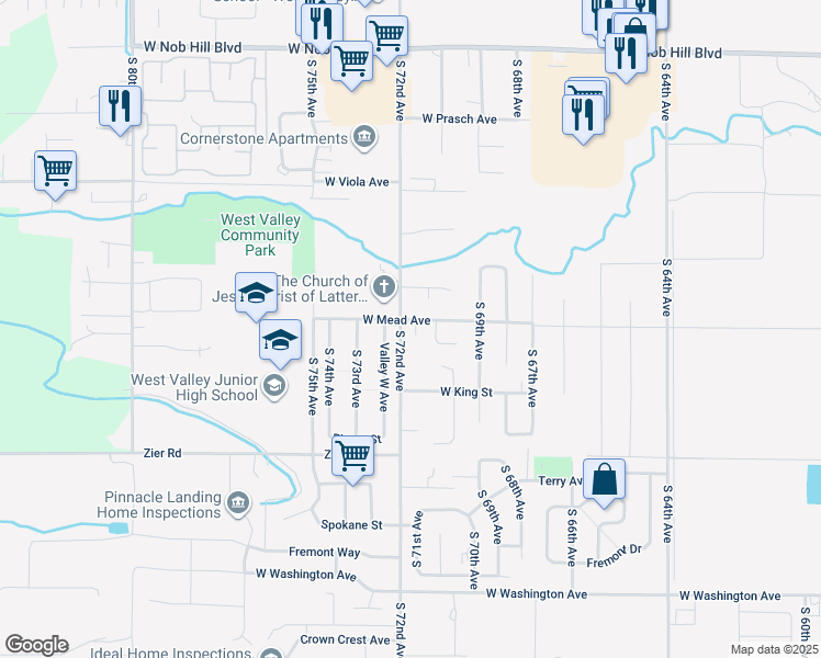 map of restaurants, bars, coffee shops, grocery stores, and more near in Yakima