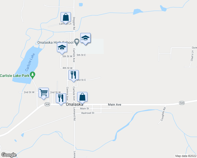 map of restaurants, bars, coffee shops, grocery stores, and more near 197 3rd Street East in Onalaska