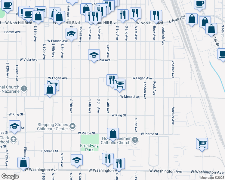 map of restaurants, bars, coffee shops, grocery stores, and more near 399 West Mead Avenue in Yakima