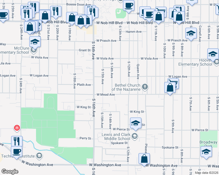 map of restaurants, bars, coffee shops, grocery stores, and more near in Yakima