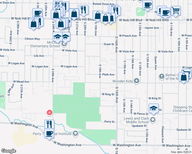 map of restaurants, bars, coffee shops, grocery stores, and more near 1806 West Mead Avenue in Yakima