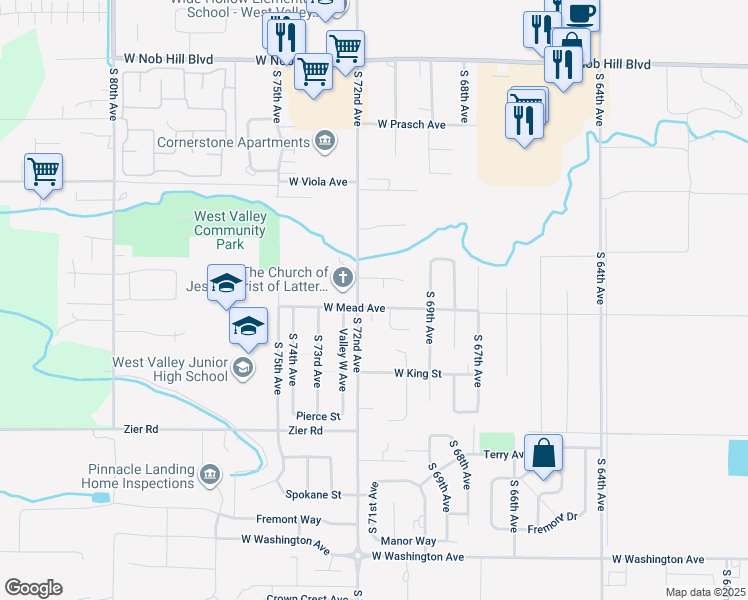 map of restaurants, bars, coffee shops, grocery stores, and more near 1504 South 71st Avenue in Yakima