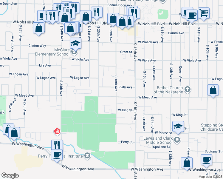 map of restaurants, bars, coffee shops, grocery stores, and more near 1806 Plath Avenue in Yakima