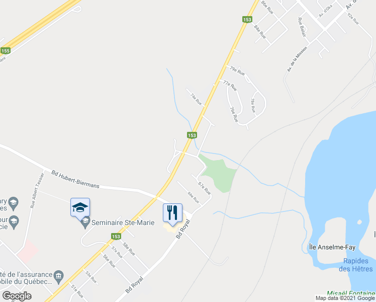 map of restaurants, bars, coffee shops, grocery stores, and more near 6822 Boulevard des Hêtres in Shawinigan