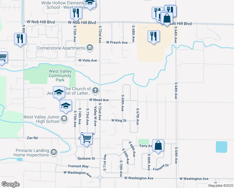 map of restaurants, bars, coffee shops, grocery stores, and more near 1424 S 69th Ave in Yakima