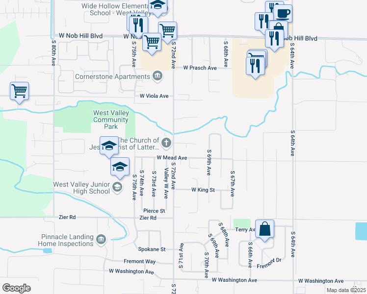 map of restaurants, bars, coffee shops, grocery stores, and more near 7104 Willow Place in Yakima