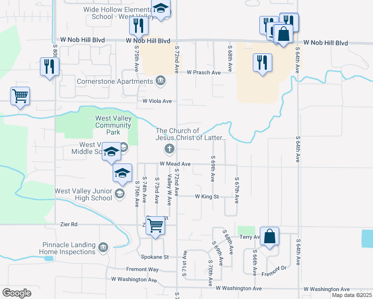 map of restaurants, bars, coffee shops, grocery stores, and more near 7104 Willow Place in Yakima
