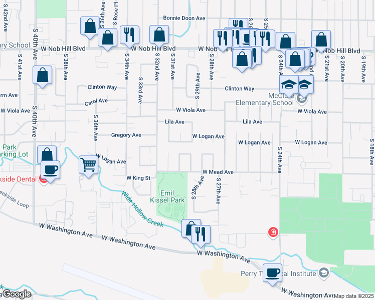 map of restaurants, bars, coffee shops, grocery stores, and more near 2903 Plath Avenue in Yakima