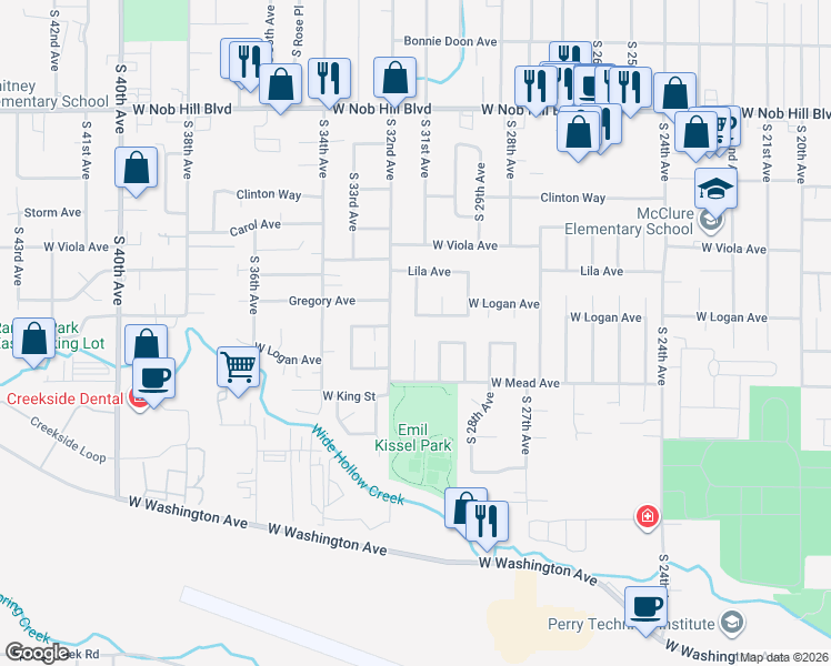 map of restaurants, bars, coffee shops, grocery stores, and more near 1413 South 31st Avenue in Yakima