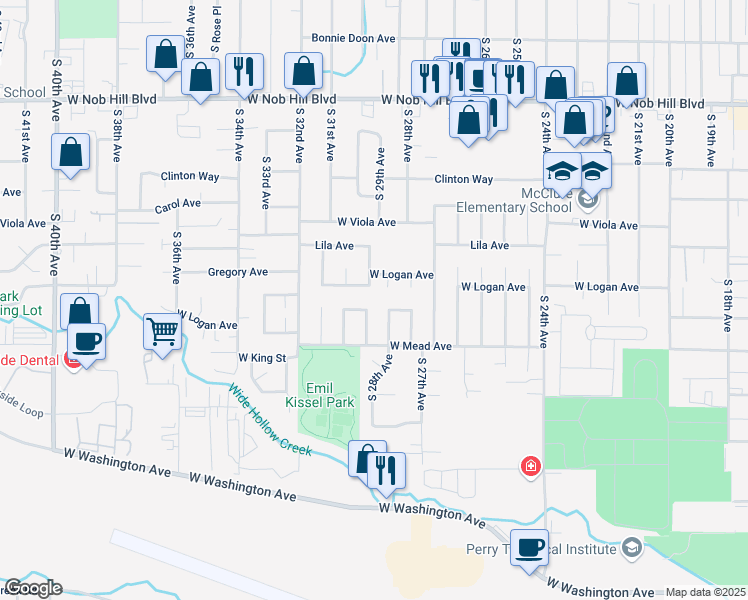 map of restaurants, bars, coffee shops, grocery stores, and more near 2903 Plath Avenue in Yakima
