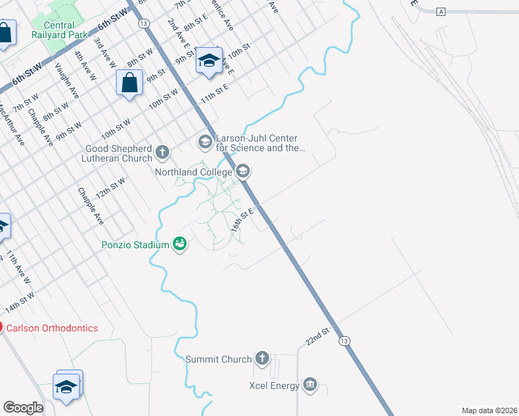 map of restaurants, bars, coffee shops, grocery stores, and more near 1511 Ellis Avenue South in Ashland