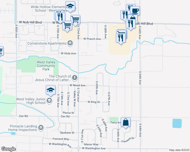 map of restaurants, bars, coffee shops, grocery stores, and more near 1424 South 69th Avenue in Yakima