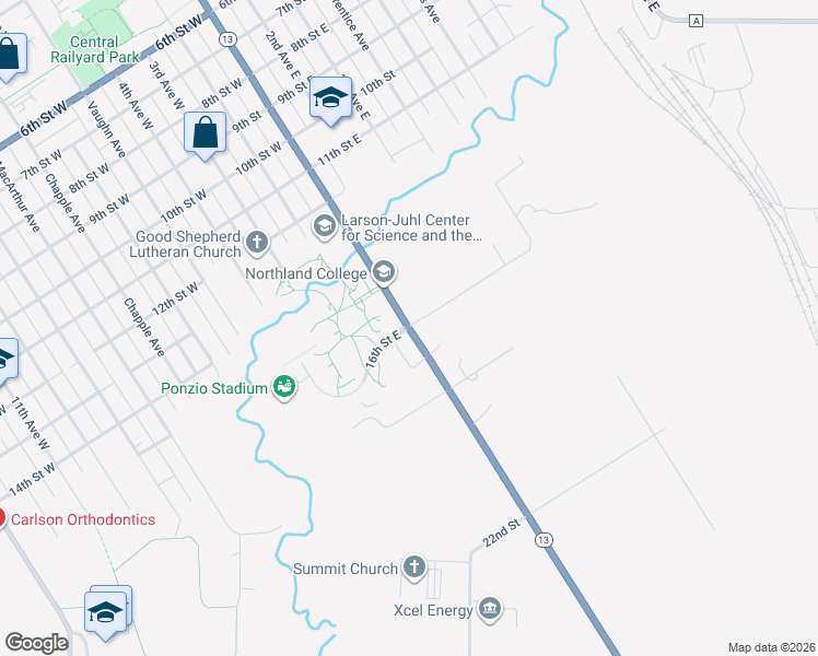 map of restaurants, bars, coffee shops, grocery stores, and more near 1511 Ellis Avenue South in Ashland