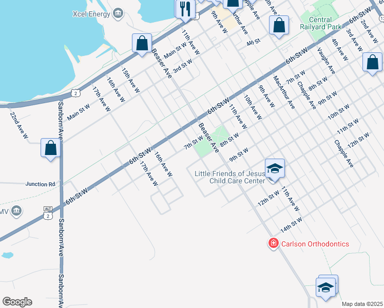 map of restaurants, bars, coffee shops, grocery stores, and more near 715 14th Avenue West in Ashland