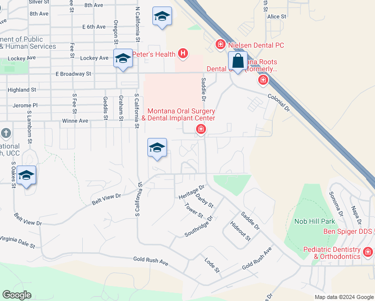 map of restaurants, bars, coffee shops, grocery stores, and more near 2520 Ferndale Lane in Helena