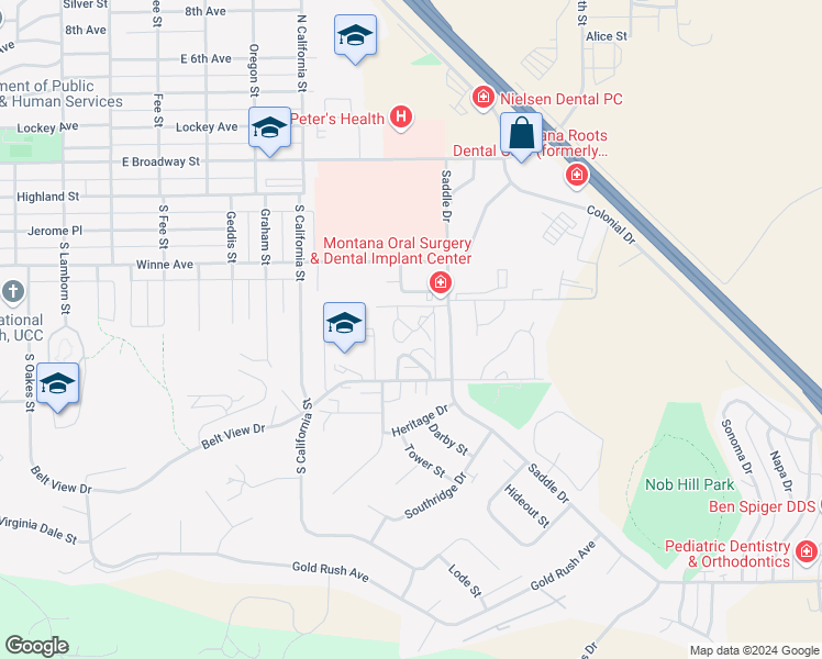 map of restaurants, bars, coffee shops, grocery stores, and more near Ferndale Lane in Helena