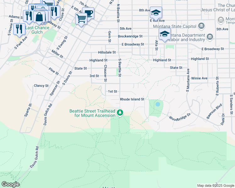 map of restaurants, bars, coffee shops, grocery stores, and more near 635 1st Street in Helena