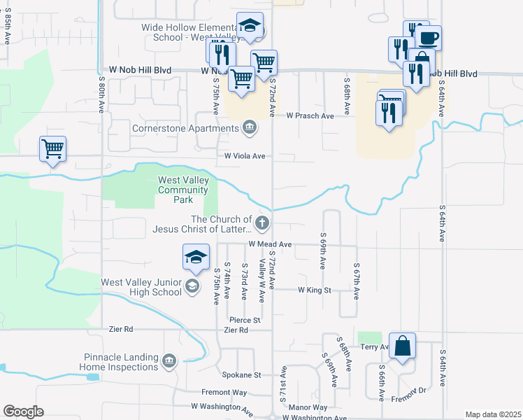 map of restaurants, bars, coffee shops, grocery stores, and more near 1317 South 72nd Avenue in Yakima