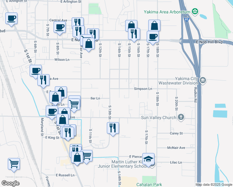 map of restaurants, bars, coffee shops, grocery stores, and more near 1698 S 14th St in Yakima