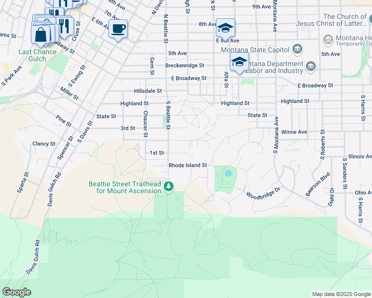 map of restaurants, bars, coffee shops, grocery stores, and more near 800 2nd Street in Helena