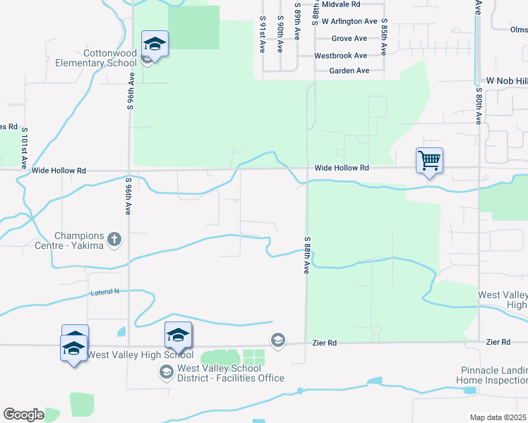 map of restaurants, bars, coffee shops, grocery stores, and more near 1409 South 91st Avenue in Yakima
