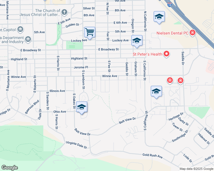 map of restaurants, bars, coffee shops, grocery stores, and more near 411 South Fee Street in Helena