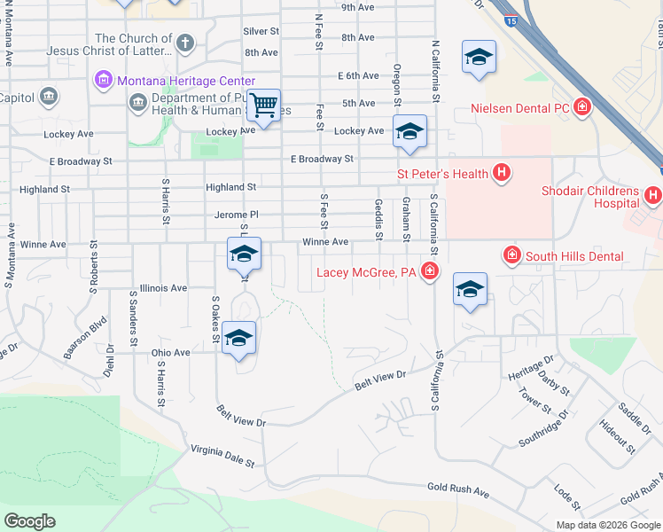 map of restaurants, bars, coffee shops, grocery stores, and more near 417 South Fee Street in Helena