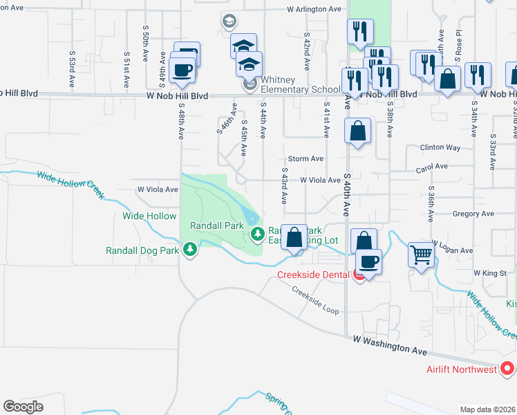 map of restaurants, bars, coffee shops, grocery stores, and more near 1307 South 44th Avenue in Yakima