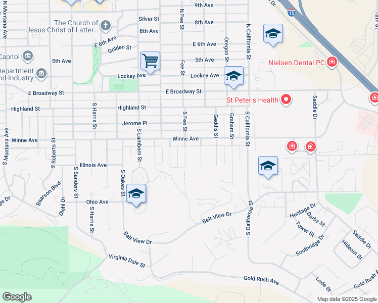 map of restaurants, bars, coffee shops, grocery stores, and more near 415 South Fee Street in Helena