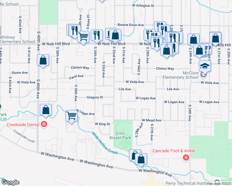 map of restaurants, bars, coffee shops, grocery stores, and more near 1403 South 32nd Avenue in Yakima