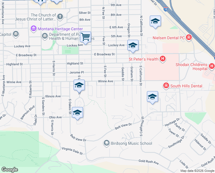 map of restaurants, bars, coffee shops, grocery stores, and more near 409 South Fee Street in Helena