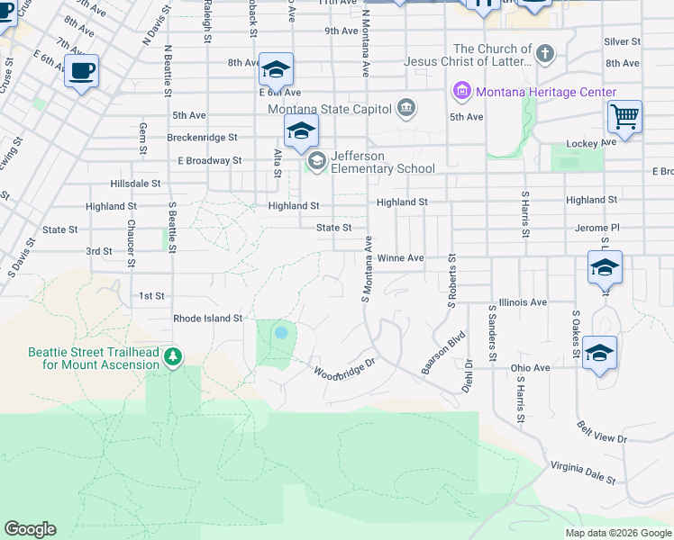 map of restaurants, bars, coffee shops, grocery stores, and more near 410 Fountain Court in Helena