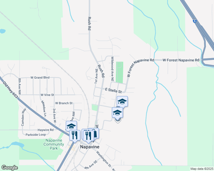 map of restaurants, bars, coffee shops, grocery stores, and more near 812 3rd Avenue East in Napavine