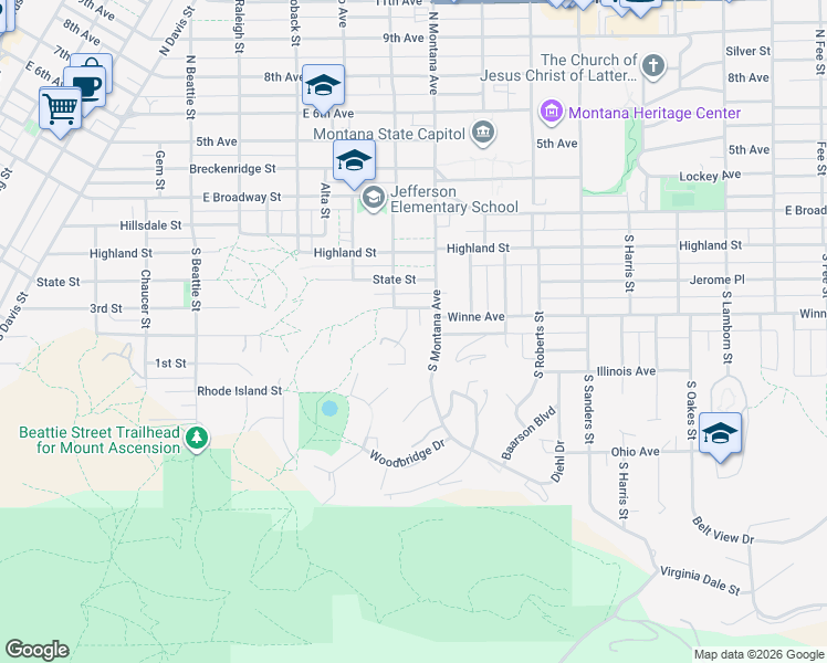 map of restaurants, bars, coffee shops, grocery stores, and more near 410 Fountain Court in Helena
