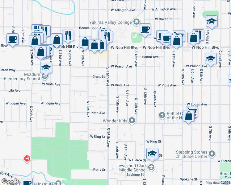 map of restaurants, bars, coffee shops, grocery stores, and more near 1310 South 15th Avenue in Yakima