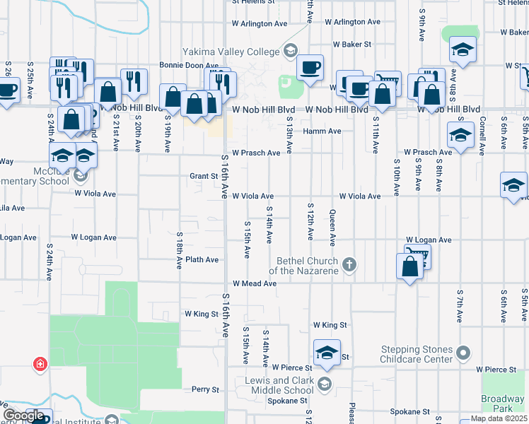 map of restaurants, bars, coffee shops, grocery stores, and more near 1310 South 14th Avenue in Yakima