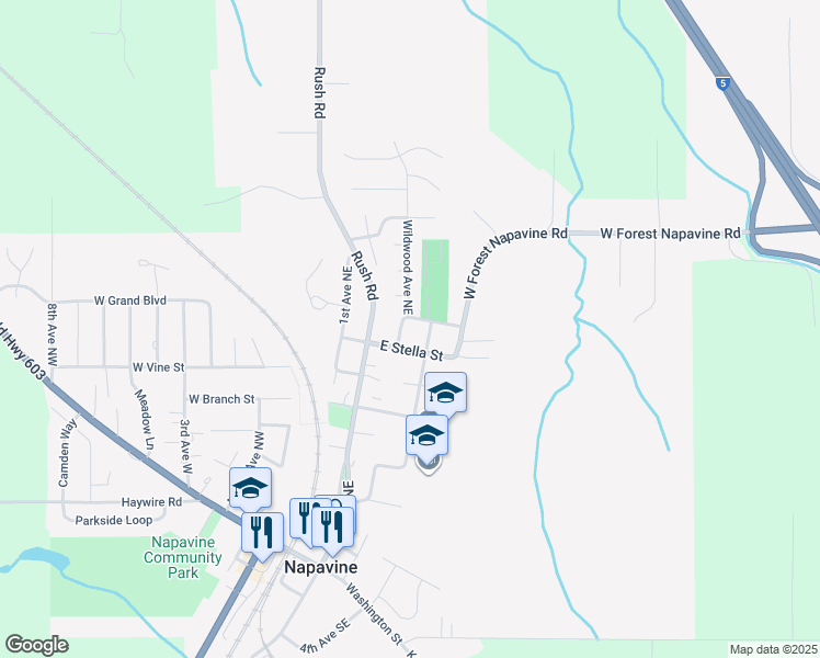 map of restaurants, bars, coffee shops, grocery stores, and more near 812 3rd Avenue East in Napavine