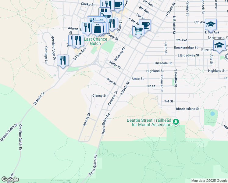 map of restaurants, bars, coffee shops, grocery stores, and more near 415 South Rodney Street in Helena
