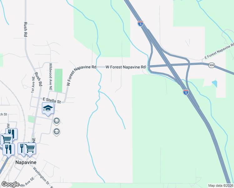 map of restaurants, bars, coffee shops, grocery stores, and more near 662 West Forest Napavine Road in Chehalis