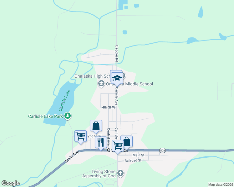 map of restaurants, bars, coffee shops, grocery stores, and more near 5th St E in Onalaska