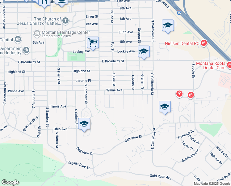 map of restaurants, bars, coffee shops, grocery stores, and more near 411 South Fee Street in Helena