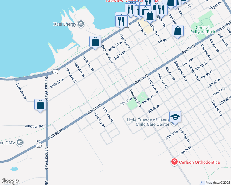 map of restaurants, bars, coffee shops, grocery stores, and more near 517 14th Avenue West in Ashland