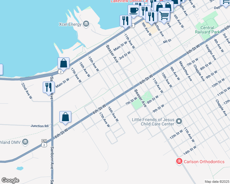 map of restaurants, bars, coffee shops, grocery stores, and more near 517 14th Avenue West in Ashland
