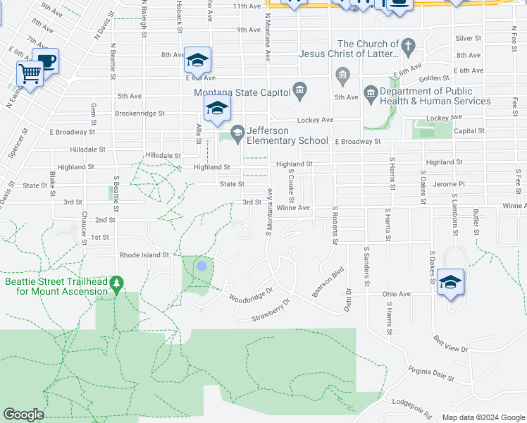 map of restaurants, bars, coffee shops, grocery stores, and more near 410 South Montana Avenue in Helena